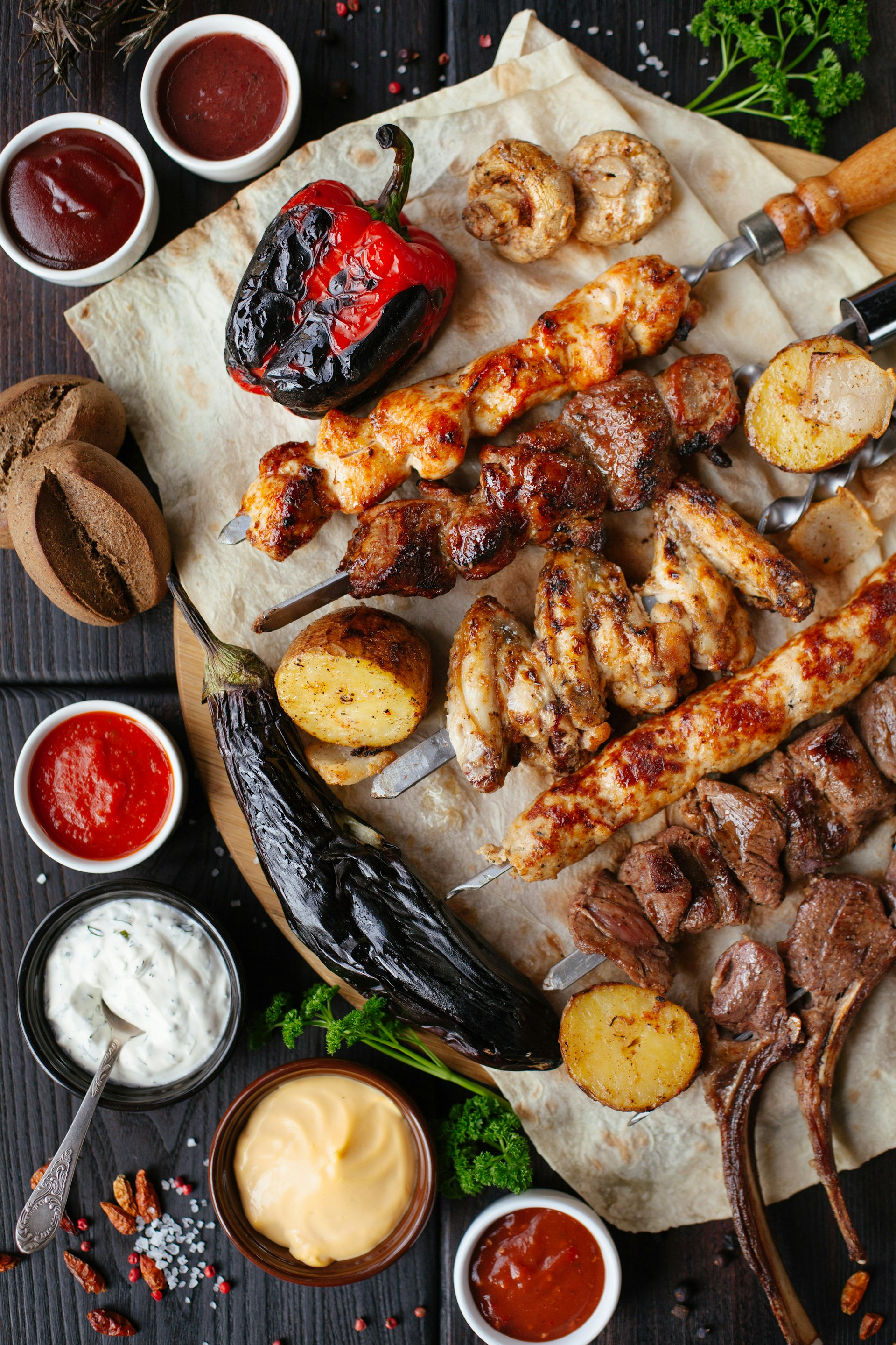Charcoal fire under the grill