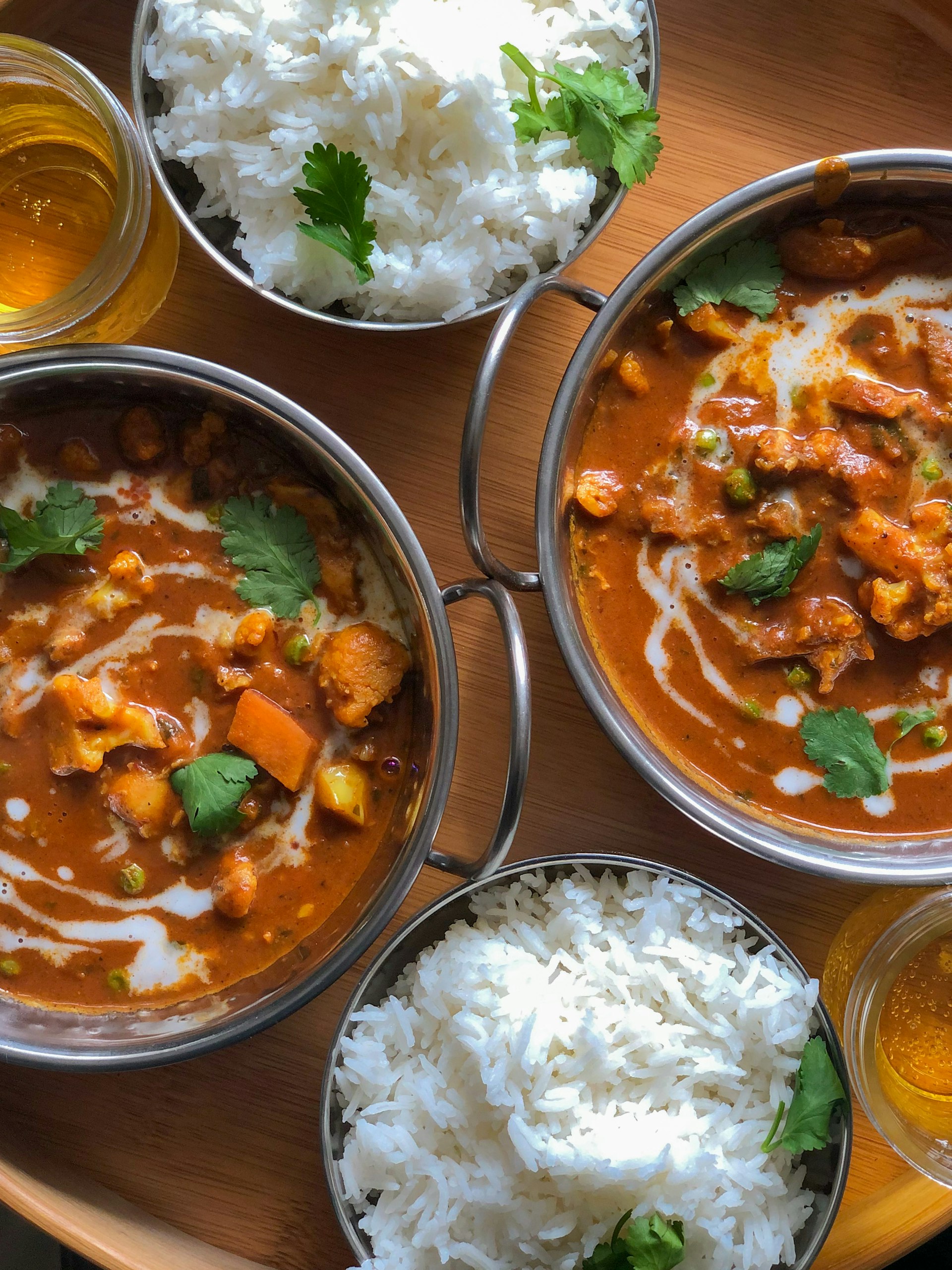 A shared Indian table seen from above